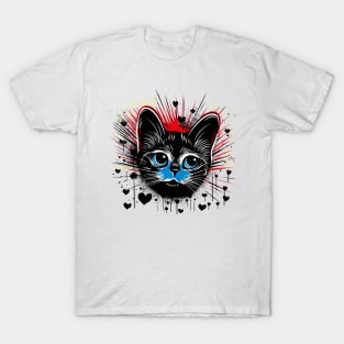 Expressionist black cat hearts design love for cat owner gift T-Shirt